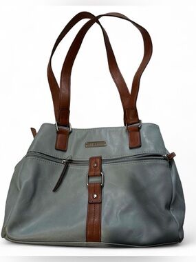 Rosetti Gray Shoulder Tote with Brown Trim